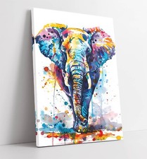 MULTI COLOUR ELEPHANT WATERCOLOUR DEEP FRAMED CANVAS WALL ART PICTURE PRINT