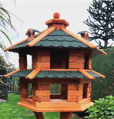 DARLUX Vogelvilla L Sechseck Doppelstock Holz Vogelhaus Futterstelle Braun/Grün - Picture 2 of 4