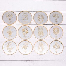 Zodiac Star Sign Gold Round Mirror Glass Coasters Metal Edge Drinks Table Mats