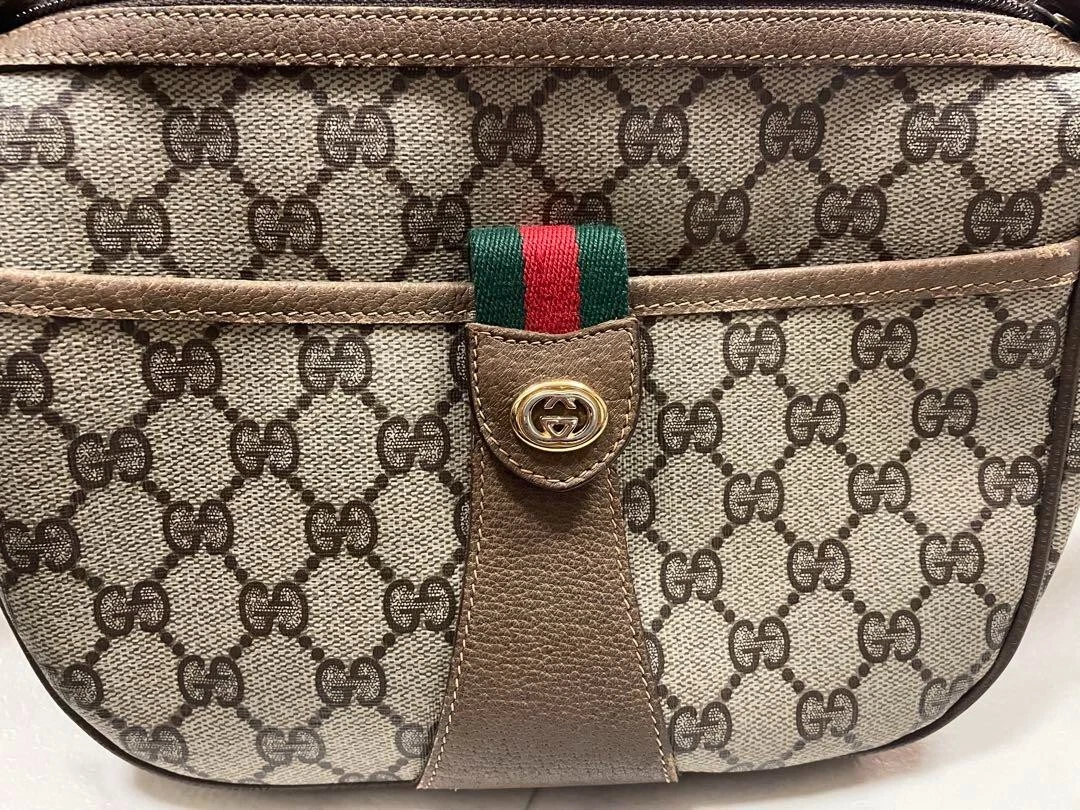 AUTHENTIQUE GUCCI sac bandoulière vintage bandoulière sherry GG cuir marron PVC occasion