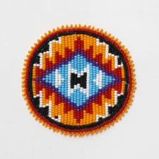 Handmade Beaded Orange Black Aztec 2.5 Inch Rosette for Crafts and Decoration