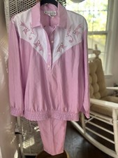 VINTAGE Rare St. Germain Retro 80s Swishy Pink  White Tracksuit Set Size Medium
