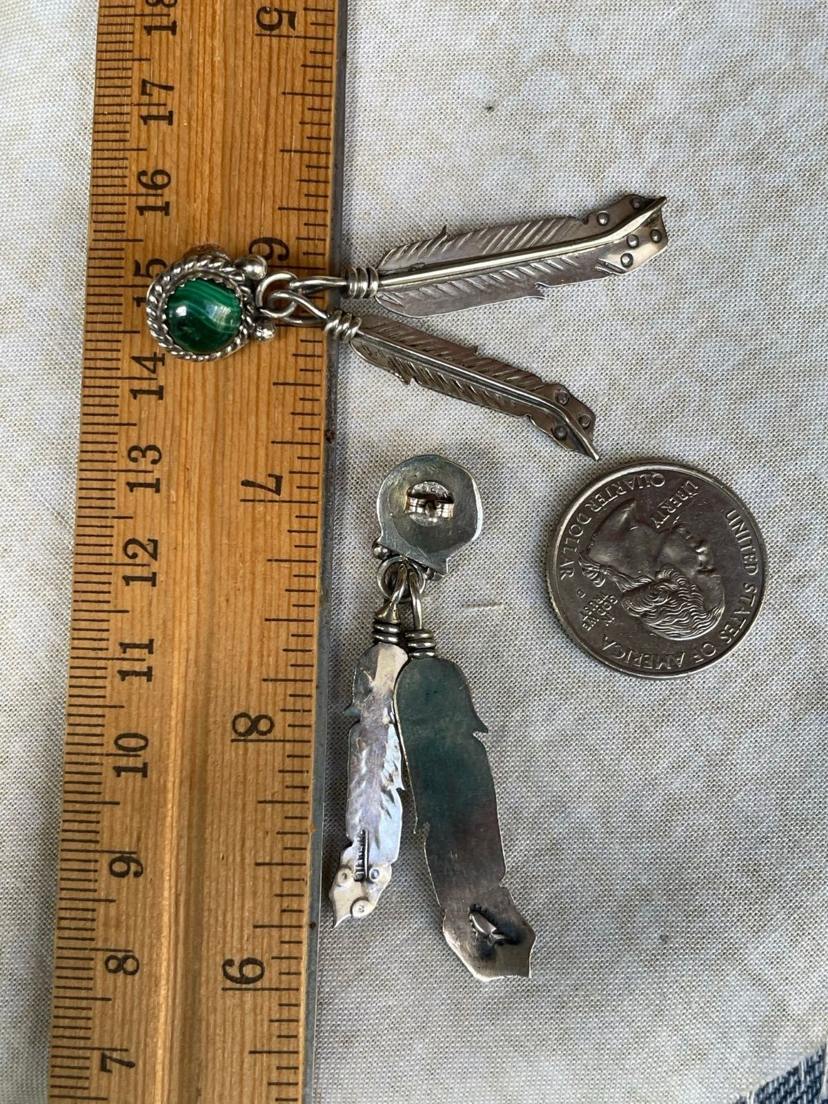 Malachite Post Earrings Signed Feather Moses Jack… - image 13