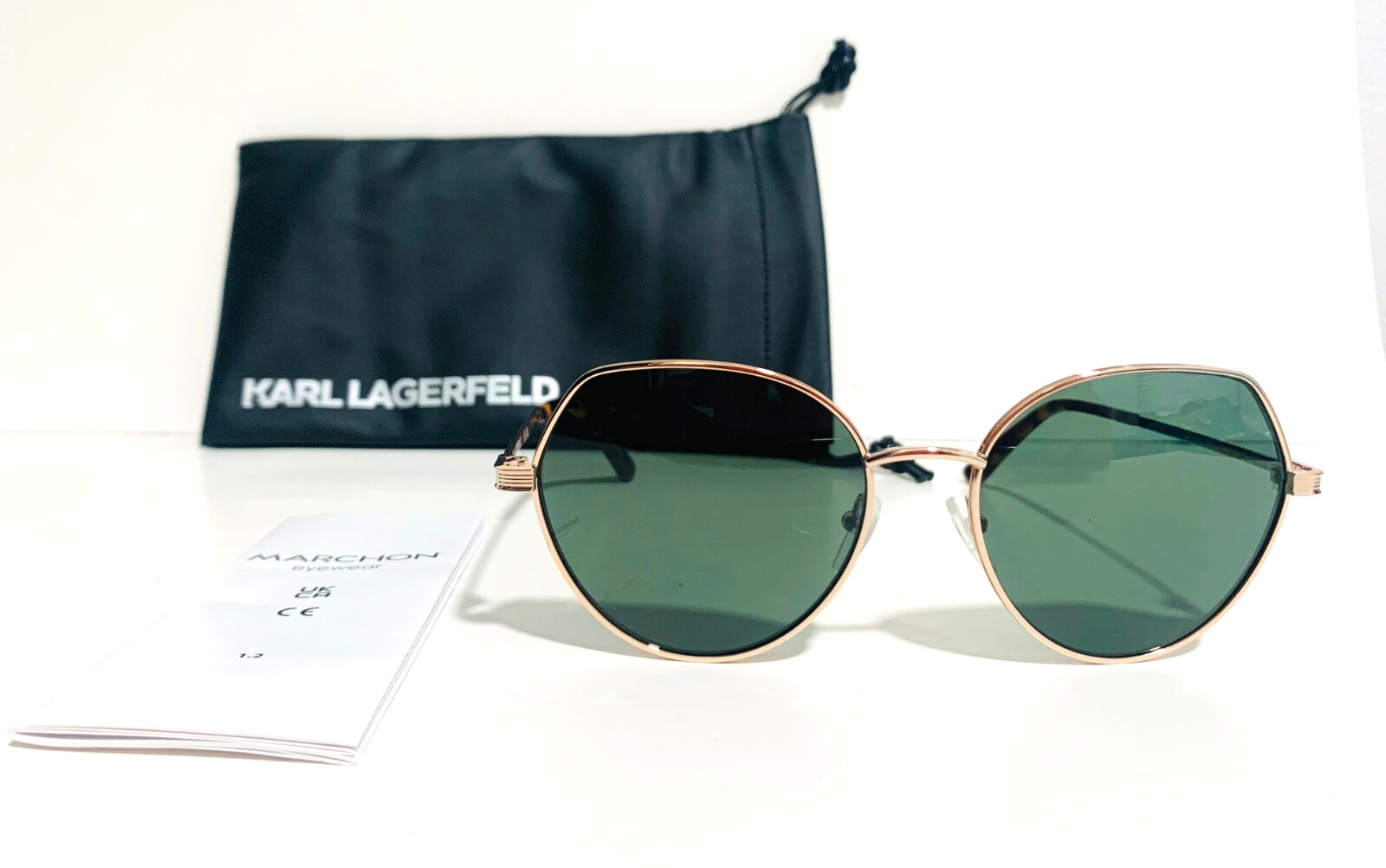 Karl Lagerfeld Kl328S 721 Gold Green Lens Oversized Sunglasses 55-17-140