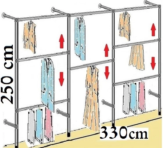 250 cm hoch Wandregal Kleiderstange Keiderregal Wäschekammer Kleiderschrank W.04 - Bild 3 von 4