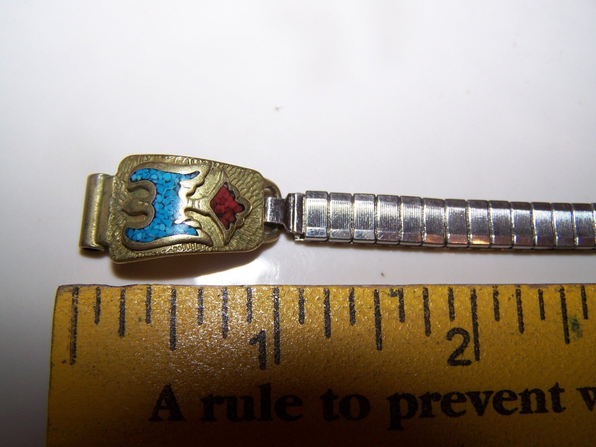 Vintage Navajo Native American Watch Sterling Silver Turquoise Coral Thunderbird Vintage Native American Sterling Silver Thunderbird Men main image 2