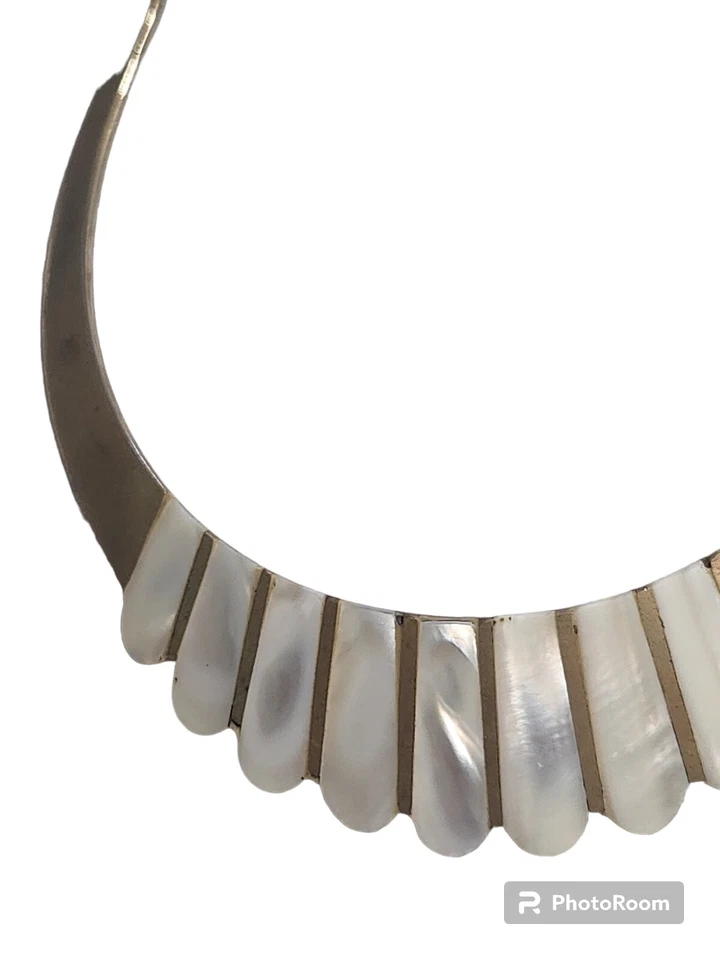 Unbranded Mother-of-Pearl And Brass Cleopatra Collar 2 And 3/4" Opening - Image 3 of 4