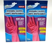 2 Pack  SCRUB BUDDIES PINK HEAVY DUTY REUSABLE LATEX GLOVES SIZE MEDIUM 1Pair/Pk
