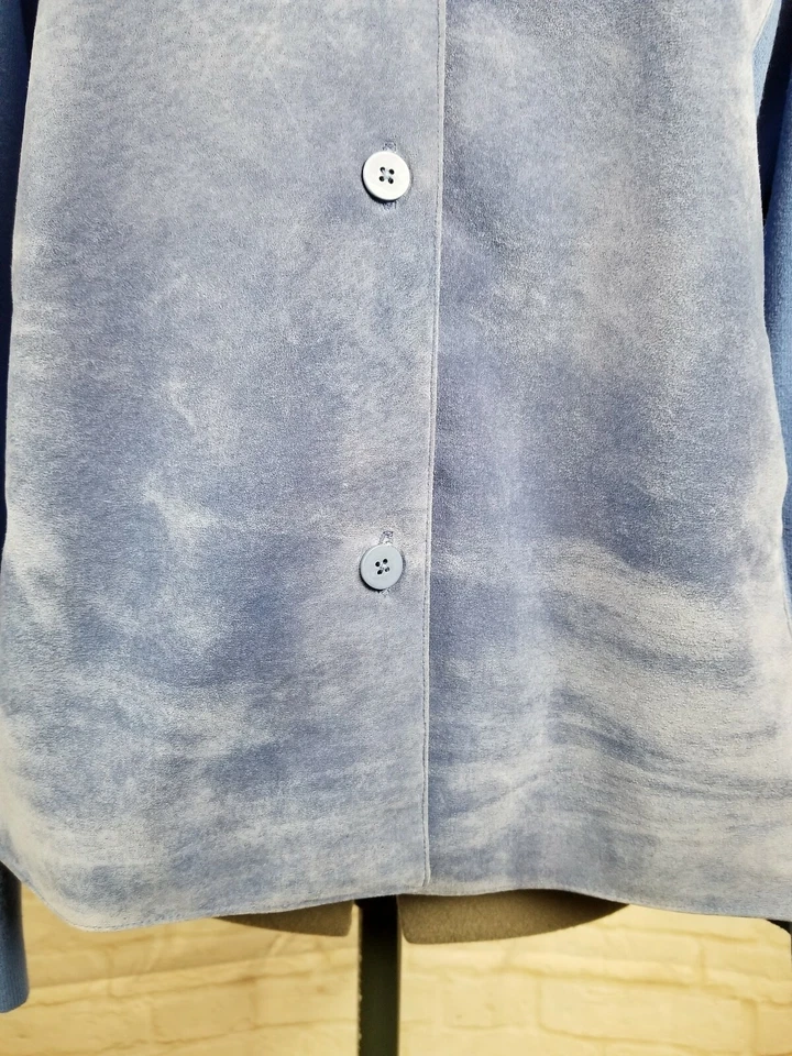 Jones NY Women's Top LG Blue Leather Knit Button Up Long Sleeve Soft Lined EUC - Image 4 of 4