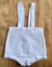 VTG Baby Boy s White Rubber Lined Shorts W/Attached Button Straps, Crotch Snaps