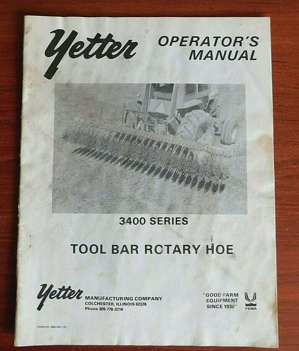 Yetter 3400 Series Tool Bar Rotary Hoe Owner's Manual illustrated