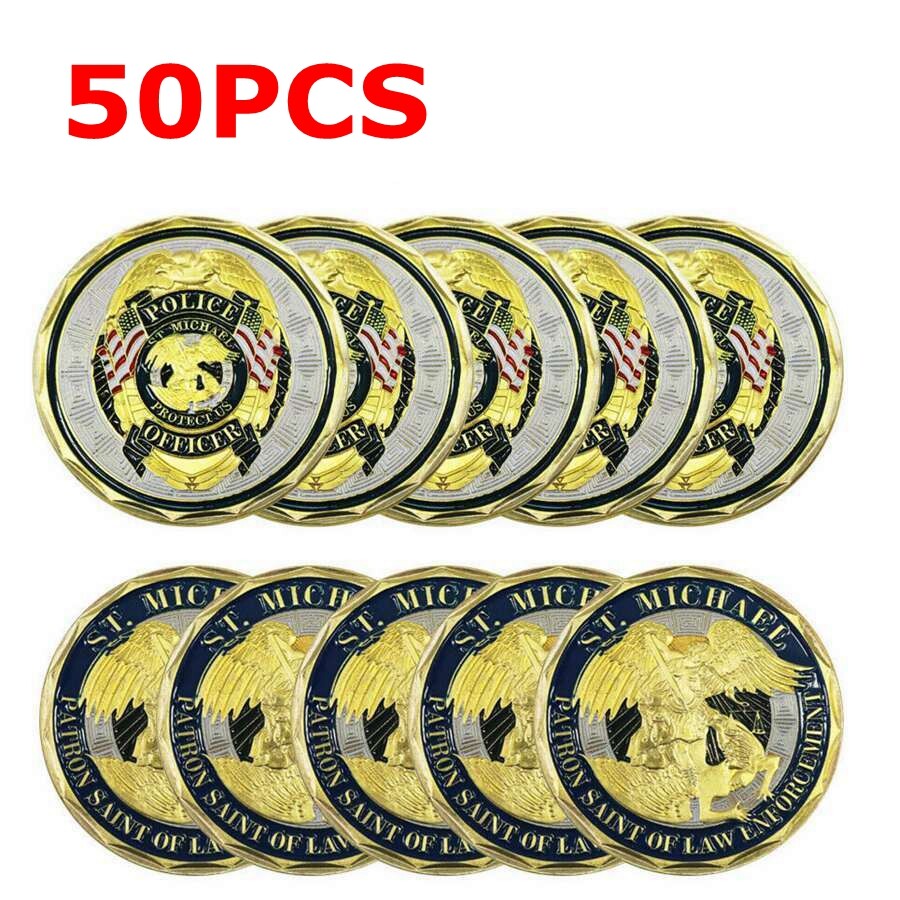 50Pcs St Michael Police Officer Badge Law Enforcement Protect US Challenge Coin