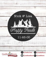 Happy Trails Round Personalized Bridal Bachelorette Sticker Mountain Labels