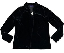 New Womens Velour Jacket Metaphor Black Stretch Knit Size M Nwt $40 Open Front
