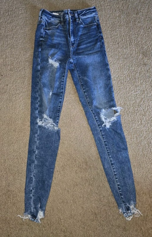 Womens American Eagle 0 Long Super Stretch Super Hi rise Jegging Distress 24x29