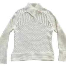 Relativity Women PM Medium Ribbed Waffle Knit Sweater Cream Ivory Academia Style