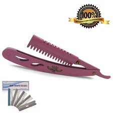Barber Salon Pink Hair Shaper Shaving Straight Razor + 5 Blades FREE USA SELLER
