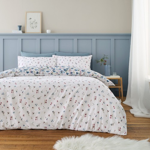 Bianca Brushed Ophelia Floral Brushed Cotton Reversible Duvet Cover Bed Set Blue - Picture 8 of 26