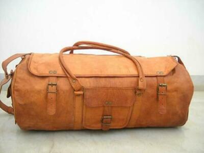 VINTAGE MULTIPURPOSE GENUINE LEATHER HOLDAL TRAVEL WEEKEND SPORTS DUFFEL BAG TAN
