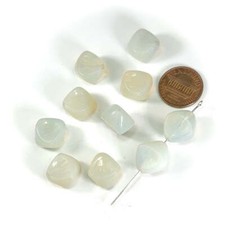 Czech Pressed Druk Flattened Shaped Glass Beads 15x14mm Opal milky 10pcs CL598