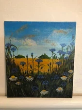 Картина Оригінал Акрил Ландшафт  Волошки  Поле  Оргаліт