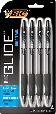 BIC Glide Bold Retractable Ball Point Pen, 4 Count (Pack of 1), Black 
