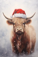 SANTA COW CHRISTMAS STRETCHED CANVAS PRINT WALL ART READY TO HANG CA15