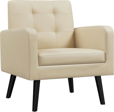 Mid-Century Accent Chair PU Leather Modern Upholstered Chair Cozy Armchair