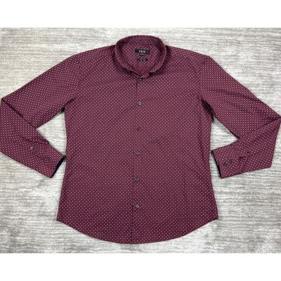 Smog Button Down Shirt Mens XL Burgundy Slim Fit Floral Micro Print Easy Care