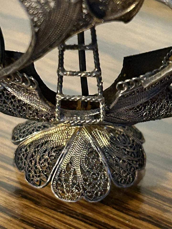 1930 Pequeña filigrana plateada dorada galeón portugués carabela velero esmalte Foto 3 de 4