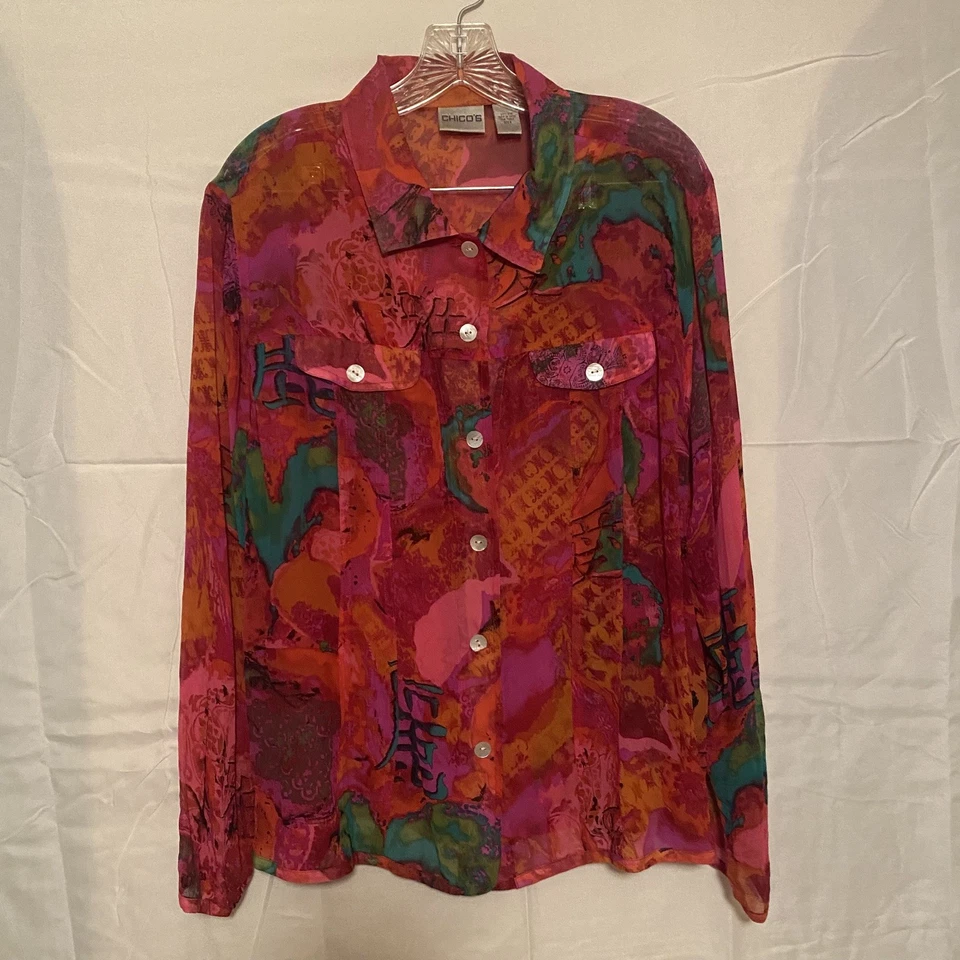 Blusa transparente colorida 100 % seda con botones Chicos talla 3 o grande Foto 4 de 4