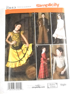 Frontier Wild West Pioneer Costume Girls 7-14 Simplicity 2843 Sewing Pattern