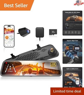 G840S 12'' 4K Mirror Dash Cam - WiFi, Dual Cameras & Advanced Parking Assistance