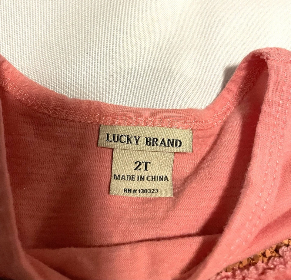 Top Lucky Brand Niñas Rosa Volantes Lentejuelas Flecos Cuello Talla 2T Foto 3 de 4