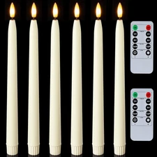 11 inches Waxy Flameless Taper Candles with Remote Timer Dimmer, 6 Pcs Batter...