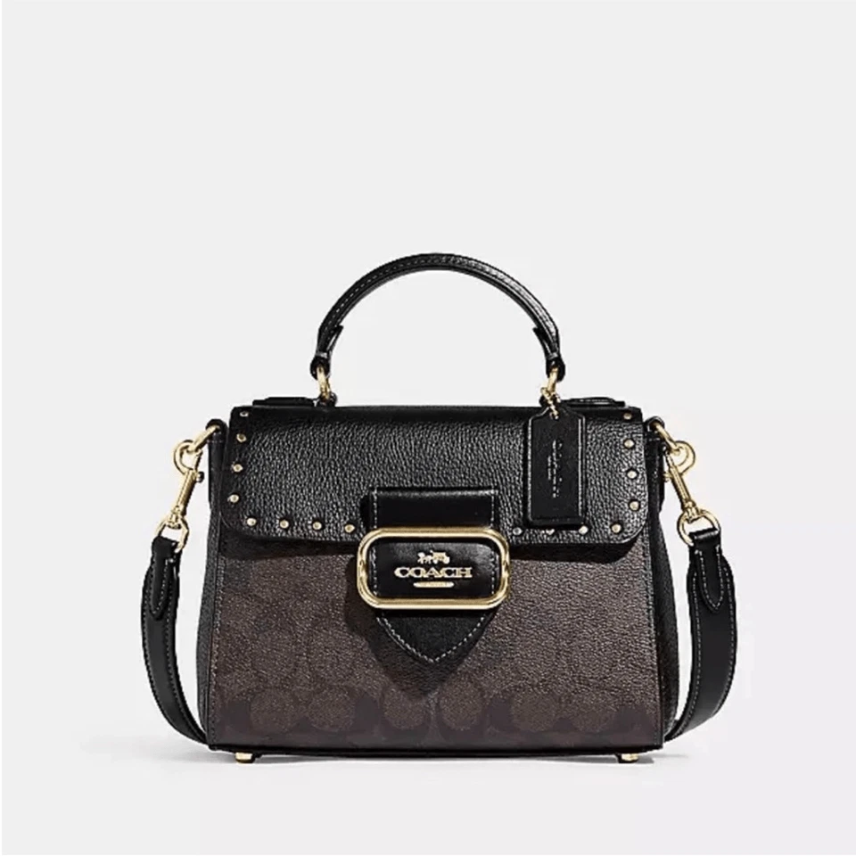 Coach Top Handle Satchel In Color Block Signature Canvas With Rivets - Image 2 of 4