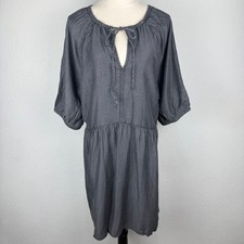 NWT Dokotoo Gray Lyocell Babydoll Mini Dress Keyhole Tie Neck Puff Sleeve Sz 2XL