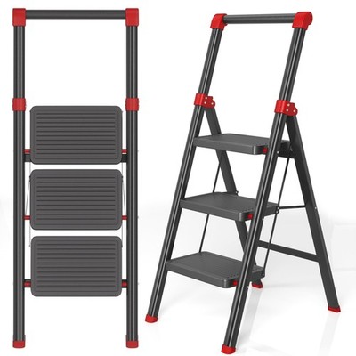 Diamondforge 3 Step Ladder Stool Black Red