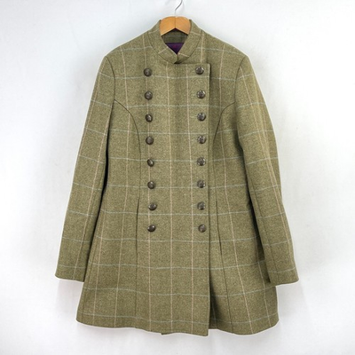 #ad Beaver Tweed Coat Womens 14 Green Check Wool Double Breasted Races Overcoat GBP 95.00