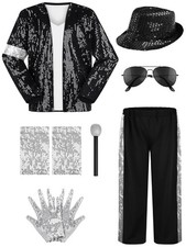 Aothso 8 Pieces Kids Boys 80S Dance Costume 90S Pop Stage Outfits Glasses Hat