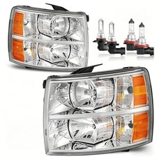 Headlights with High/Low Beam Bulbs for 2007-2013 Chevy Silverado Halogen
