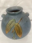Handmade Weller Cornish Pottery Vase Blue Urn Pot Signed Berries Leaves 6” x 6”