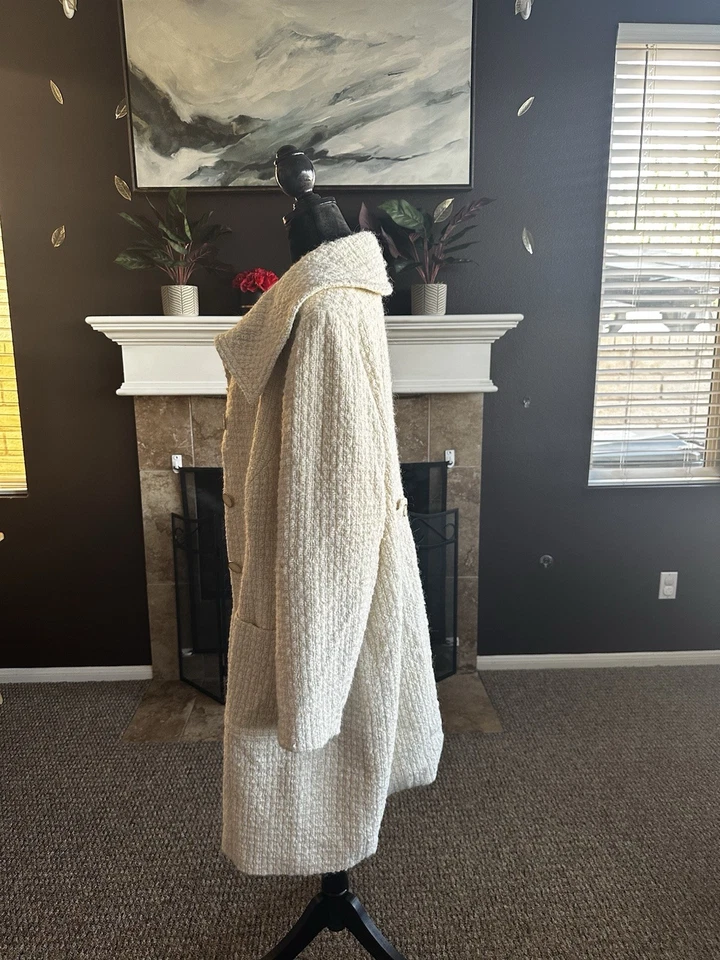 Chaquetón delantero ALFANI mujer crema tweed forrado MIDI botón. Talla 24W Foto 4 de 4