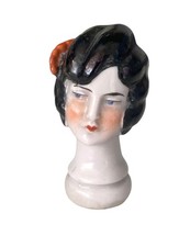 Art Deco German Porcelain Flapper Lady Head Brush Topper Pin Cushion Half Doll