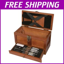 Elegant 25-Piece Universal Wood Gun Cleaning Chest with Solid Brass Tools