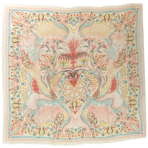 Châle Dior 135Cm en motif feuille abstraite multicolore sur cachemire crème avec un