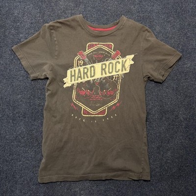 Y2K Hard Rock Shirt Mens Small Brown Guitar Graphic Rock Music Tee T-Shirt