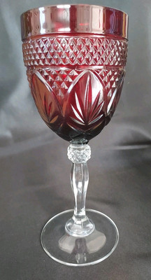Durand Cristal D'Arques Ruby Red Water Or Wine Goblets, 1970s ''Antique'' Pattern