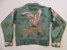Vintage 1940s Embroidered Satin Japan Sukajan Souvenir Jacket Shirt sz 40