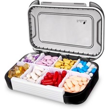 Large 8 Compartment Daily Pill Organizer, Moisture Proof Travel Pill Case with